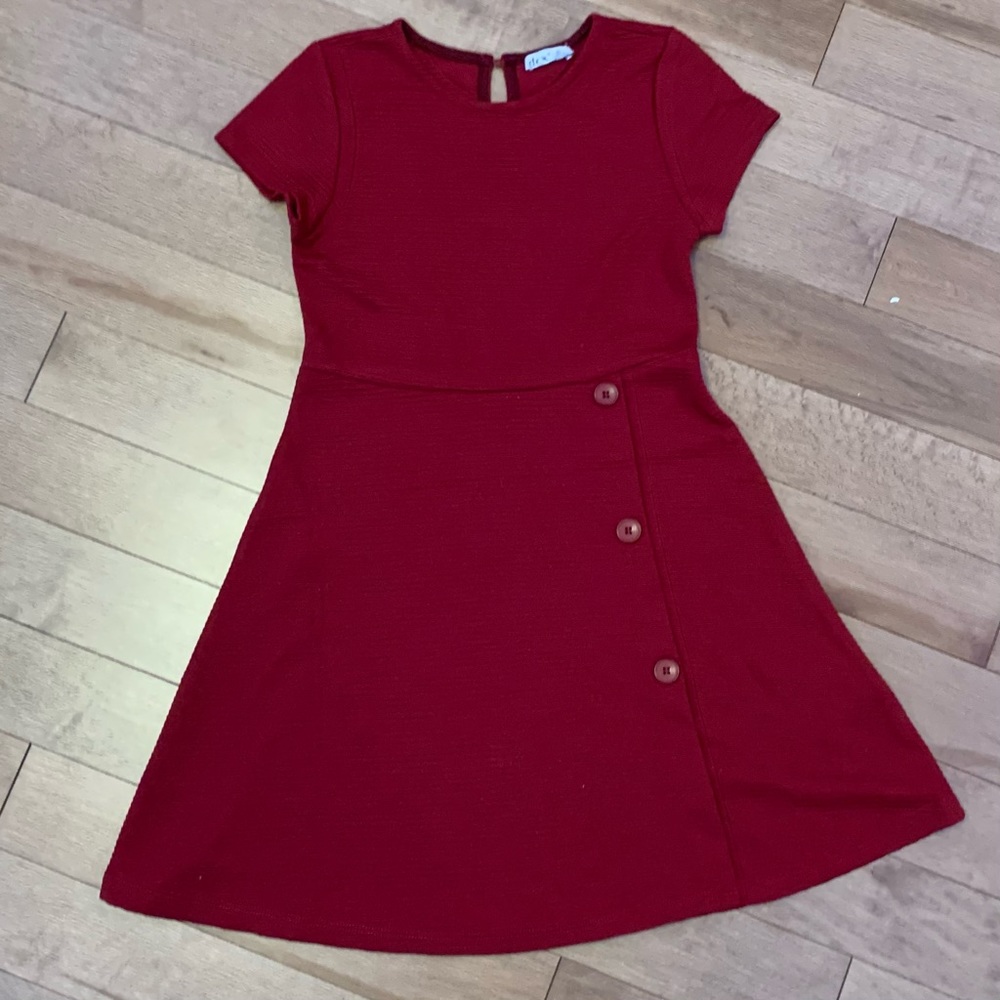 red dress with buttons